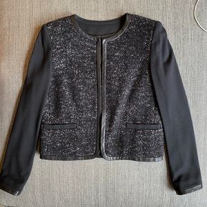 Alice + Olivia Collarless Leather-Trimmed Blazer